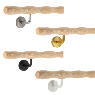Holz Handlauf Esche wellenförmig Ø 42 mm gewinkelte Edelstahl Handlaufhalter - Turnstab, Gmynastikstab, Ergo-Stab & Fingertrainer