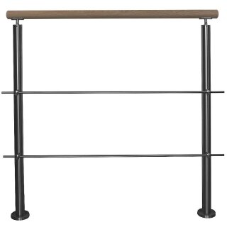 Konfigurator Edelstahl Geländer mit Handlauf Holz Eiche unbehandelt und 2 Querstreben