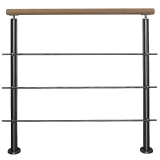 Konfigurator Edelstahl Geländer mit Handlauf Holz Eiche unbehandelt und 3 Querstreben