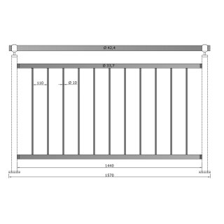 Geländer senkrechte Streben Aufmontage 900 mm Höhe - Länge Edelstahl 1570 mm
