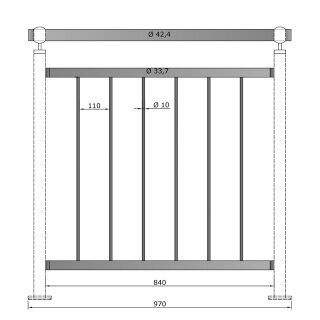 Geländer senkrechte Streben Aufmontage 1000 mm Höhe - Länge Edelstahl 970 mm