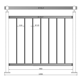 Geländer senkrechte Streben Aufmontage 1000 mm Höhe - Länge Edelstahl 1090 mm