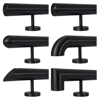 Handlauf Edelstahl Ø 42,4mm Schwarz pulverbeschichtet gerade Edelstahlhalter