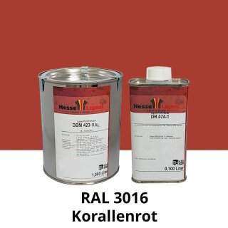 Farblack Hesse Lignal 2K DBM 423 - RAL 3016 Korallenrot 1 Liter