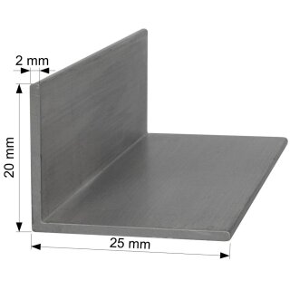Aluminium L-Profil 25x20 x 2 mm Winkel Winkelprofil Stange Alu Aluminiumprofil Länge: 700mm / 70cm / 0,7m