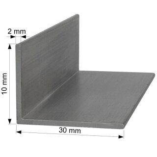 Aluminium L-Profil 30x10 x 2 mm Winkel Winkelprofil Stange Alu Aluminiumprofil Länge: 2000mm / 200cm / 2,0m