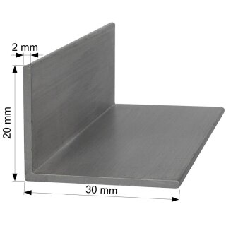 Aluminium L-Profil 30x20 x 2 mm Winkel Winkelprofil Stange Alu Aluminiumprofil Länge: 1000mm / 100cm / 1,0m