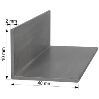 Aluminium L-Profil 40x10 x 2 mm Winkel Winkelprofil Stange Alu Aluminiumprofil Länge: 100mm / 10cm / 0,1m