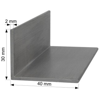 Aluminium L-Profil 40x30 x 2 mm Winkel Winkelprofil Stange Alu Aluminiumprofil Länge: 100mm / 10cm / 0,1m