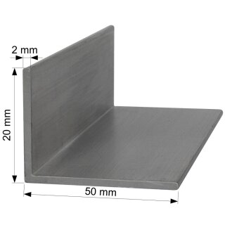 Aluminium L-Profil 50x20 x 2 mm Winkel Winkelprofil Stange Alu Aluminiumprofil Länge: 100mm / 10cm / 0,1m