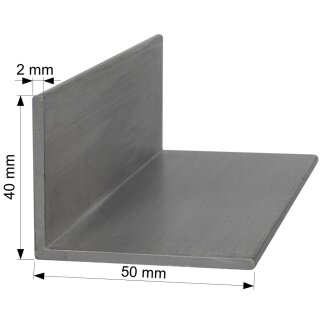 Aluminium L-Profil 50x40 x 2 mm Winkel Winkelprofil Stange Alu Aluminiumprofil Länge: 1000mm / 100cm / 1,0m