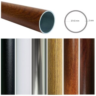 Aluminiumrohr eloxiert schwarz weiß Edelstahl Holzdekore Mahagoni Eiche Nussbaum