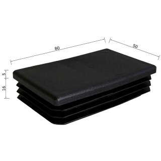 Kunststoffkappen rechteckig 1 Stück Rechteckrohr 80 x 50 x 2 mm