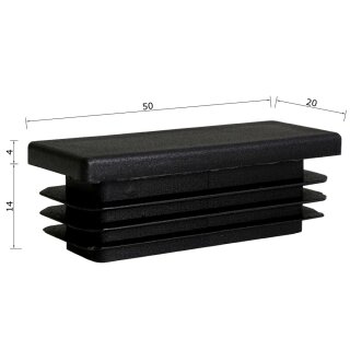 Kunststoffkappen rechteckig 6 Stück Rechteckrohr 50 x 20 x 2 mm
