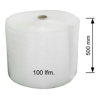 Luftpolsterfolie Verpackungsmaterial für empfindliche Objekte - Versandfolie - Polsterfolie für Umzug  0,5 m x 100 m Rolle