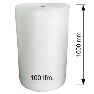 Luftpolsterfolie Verpackungsmaterial für empfindliche Objekte - Versandfolie - Polsterfolie für Umzug  1,0 m x 100 m Rolle