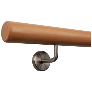 Buche Handlauf Ø 50 mm bearbeitete Enden und Halter, Länge: 410 cm + 5 Halter Enden: Radius gefräst