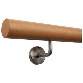 Buche Handlauf Ø 50 mm bearbeitete Enden und Halter, Länge: 450 cm + 6 Halter Enden: gefast