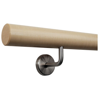 Ahorn Handlauf Ø 50 mm bearbeitete Enden und Halter, Länge 300 cm + 4 Halter Enden: gefast