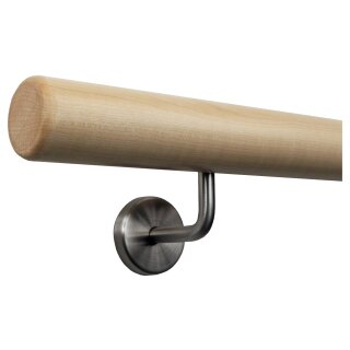 Ahorn Handlauf Ø 50 mm bearbeitete Enden und Halter, Länge 370 cm + 5 Halter Enden: Radius gefräst