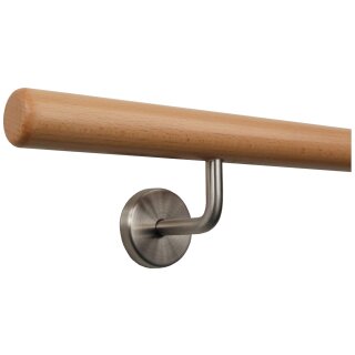 Buche Handlauf Ø 35 mm verschiedene Enden und Halter, Länge 220 cm mit 3 Halter Radius gefräst