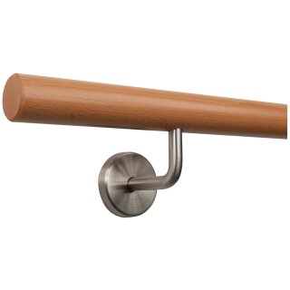 Buche Handlauf Ø 35 mm verschiedene Enden und Halter, Länge 260 cm mit 4 Halter gefast