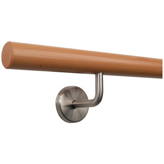 Buche Handlauf Ø 35 mm verschiedene Enden und Halter, Länge 490 cm mit 6 Halter gefast