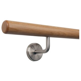 Eiche Handlauf Ø 35 mm verschiedene Enden und Halter, Länge: 70 cm + 2 Halter Radius gefräst