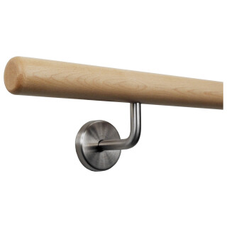 Ahorn Handlauf Ø 35 mm verschiedene Enden und Halter, Länge: 280 cm + 4 Halter Radius gefräst