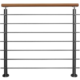 Edelstahl Geländer Bausatz mit Buche Handlauf, Länge 2,8 m mit 3 Pfosten mit 7 Streben