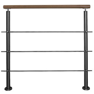 Edelstahl Geländer Bausatz mit Eiche Handlauf, Länge 3,2 m mit 4 Pfosten mit 3 Streben