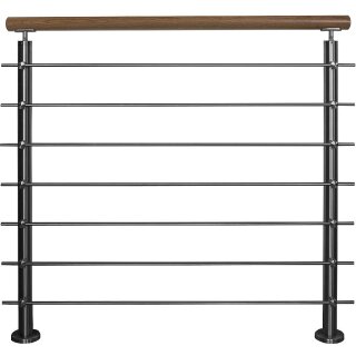 Edelstahl Geländer Bausatz mit Eiche Handlauf, Länge 2,4 m mit 3 Pfosten mit 7 Streben