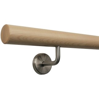 Ahorn Holz Handlauf Ø 42 mm gewinkelte Edelstahlhalter, Länge: 40 cm mit 2 Halter und gefast