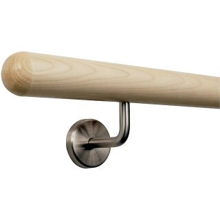 Ahorn Holz Handlauf Ø 42 mm gewinkelte Edelstahlhalter, Länge: 450 cm mit 6 Halter und Halbkugel gefräst