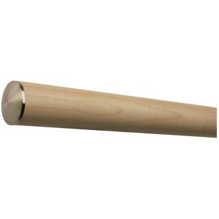 Ahorn Holz Handlauf Ø 42 mm mit Edelstahlenden ohne Handlaufhalter, Länge 200 cm und leicht gewölbte Edelstahlkappe