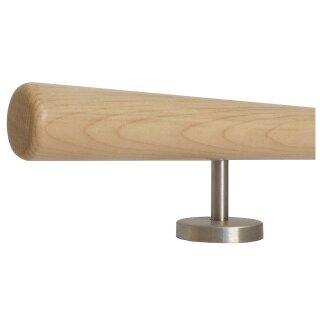 Ahorn Holz Handlauf Ø 42 mm gerade Edelstahlhalter und Enden, Länge 160cm mit 3 Halter und Radius gefräst