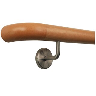 Buche Holz Handlauf Ø 42 mm gewinkelte Edelstahlhalter und Enden, Länge: 190 cm mit 3 Halter und Holzkrümmling