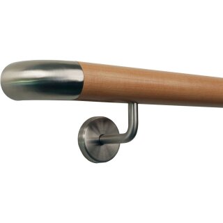 Buche Holz Handlauf Ø 42 mm gewinkelte Edelstahlhalter und Enden, Länge: 370 cm mit 5 Halter und Edelstahlbogen