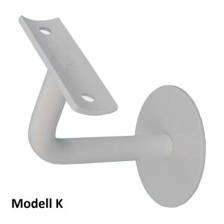 Modell K Handlaufhalter Weiss lackiert gewinkelt mit Halterplatte | Stockschraubenmontage