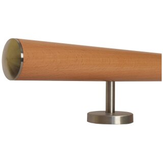Buche Holz Handlauf Ø 42 mm gerade Edelstahlhalter und Enden, Länge: 80 cm mit 2 Halter und leicht gewölbte Edelstahlkappe