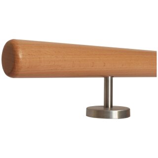 Buche Holz Handlauf Ø 42 mm gerade Edelstahlhalter und Enden, Länge: 330 cm mit 4 Halter und Radius gefräst