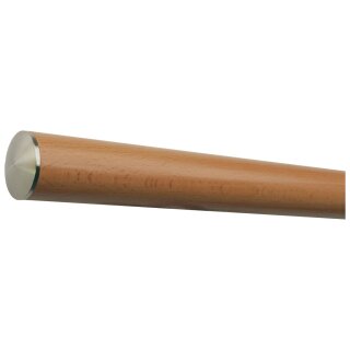 Buche Holz Handlauf Ø 42 mm mit Edelstahlenden ohne Handlaufhalter, Länge 330 cm und leicht gewölbte Edelstahlkappe