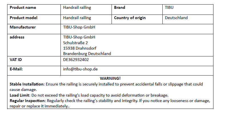Sicherheitsinformationen Englisch