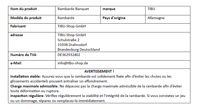 Sicherheitsinformation Französich